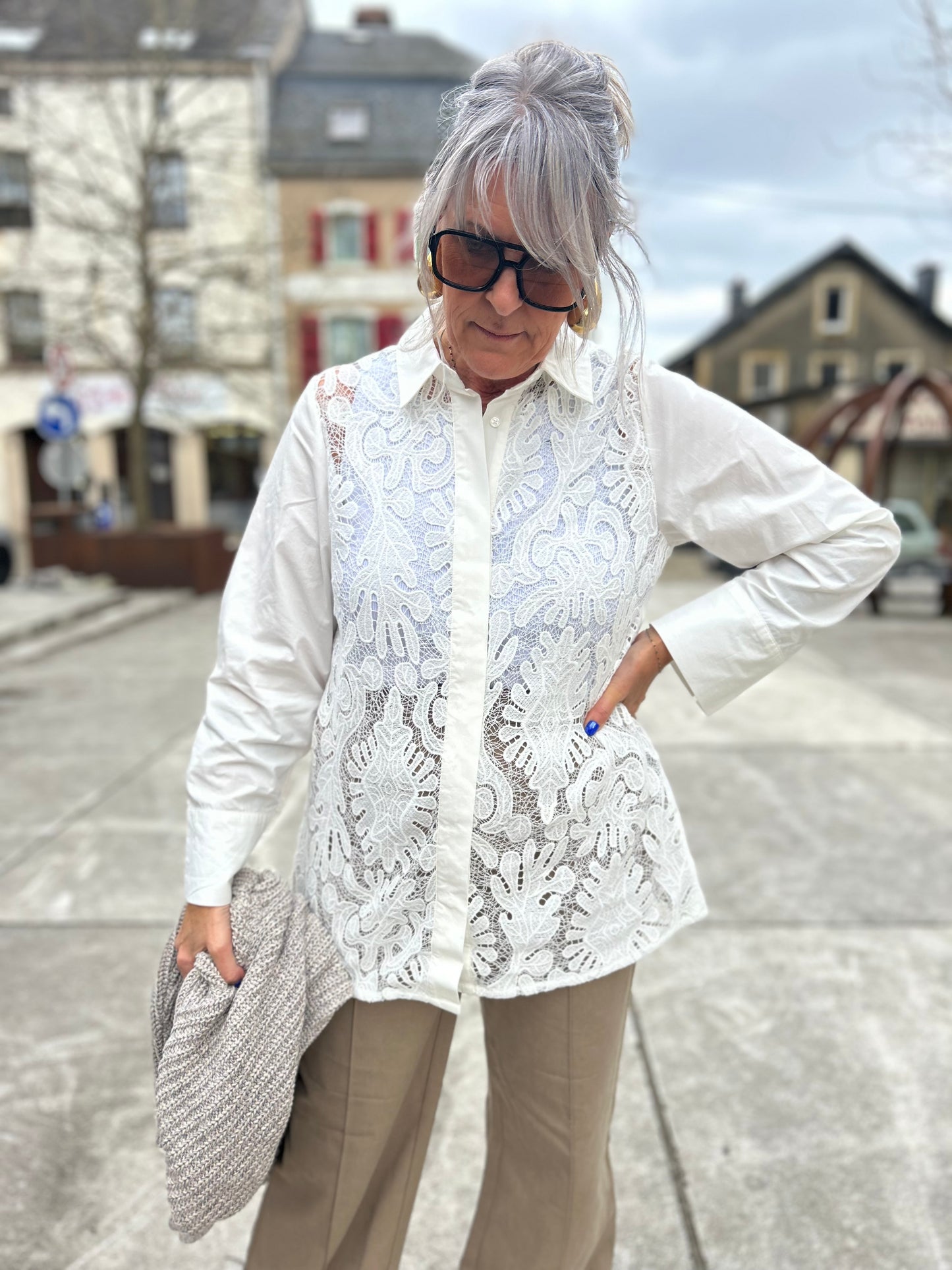 Chemise blanche avec dentelle boutique vêtements femme Belgique