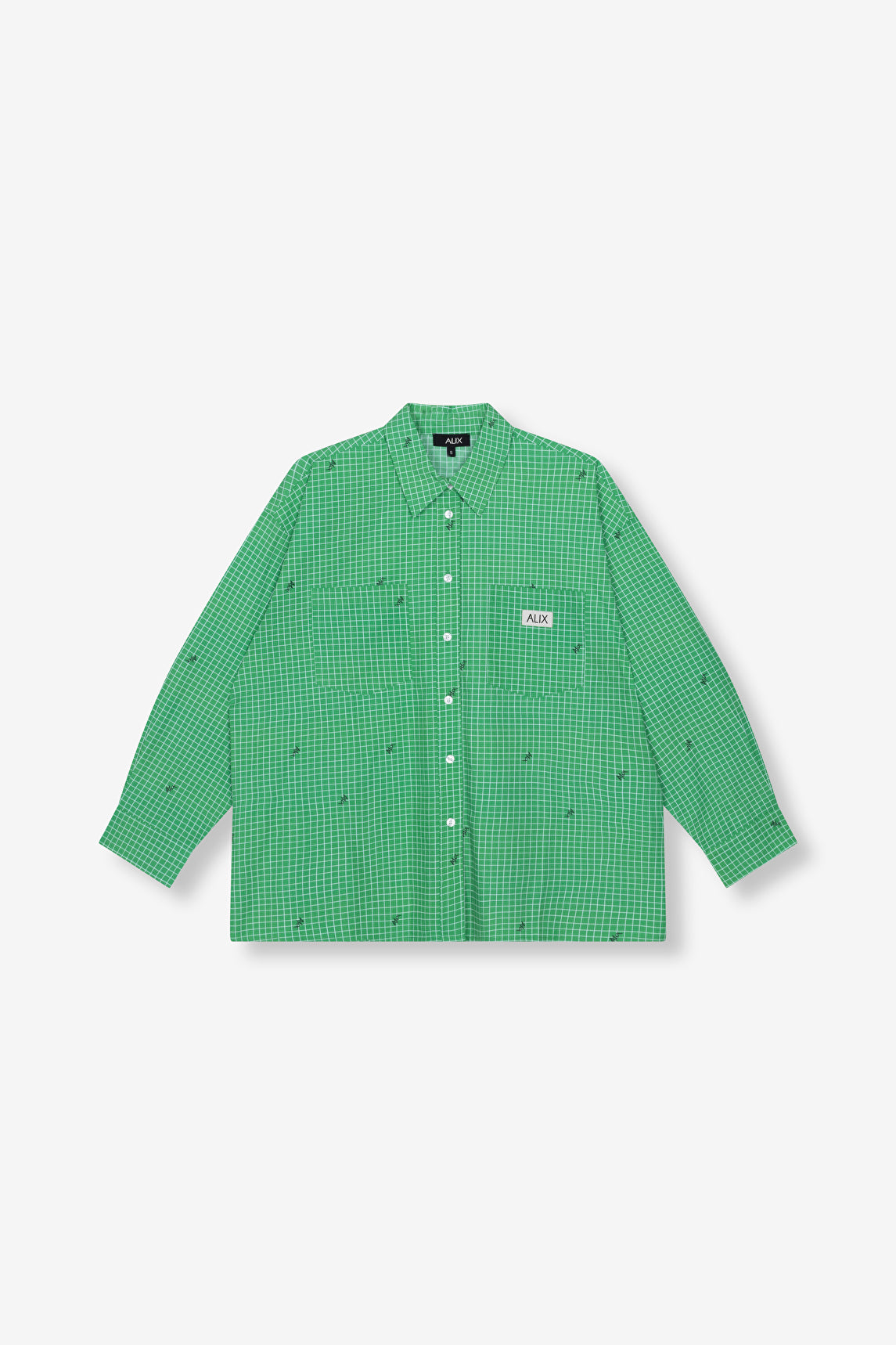 Chemise femme alix the label verte à carreaux blancs et broderies