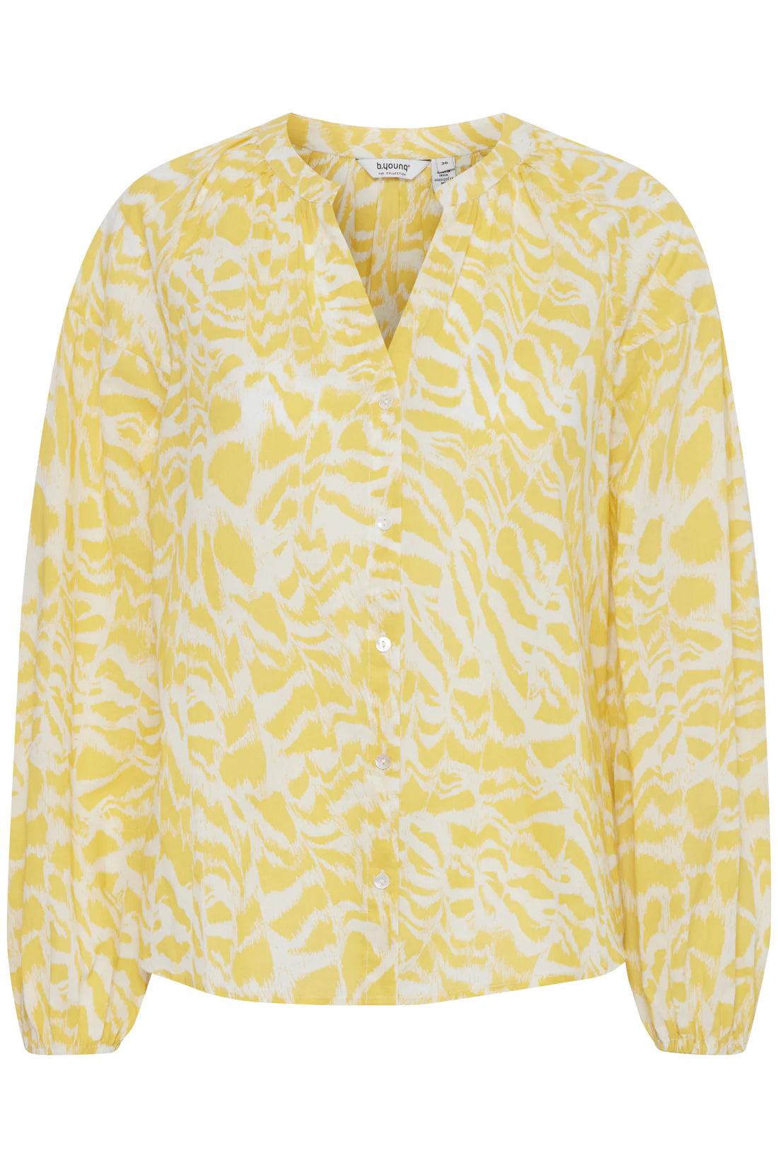 Blouse femme manches longues à imprimé jaune et blanc