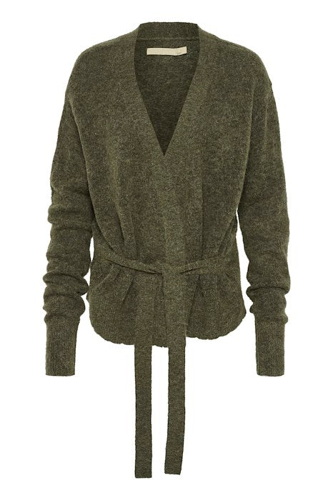 Cache-coeur kaki en maille avec ceinture, boutique femme Belgique