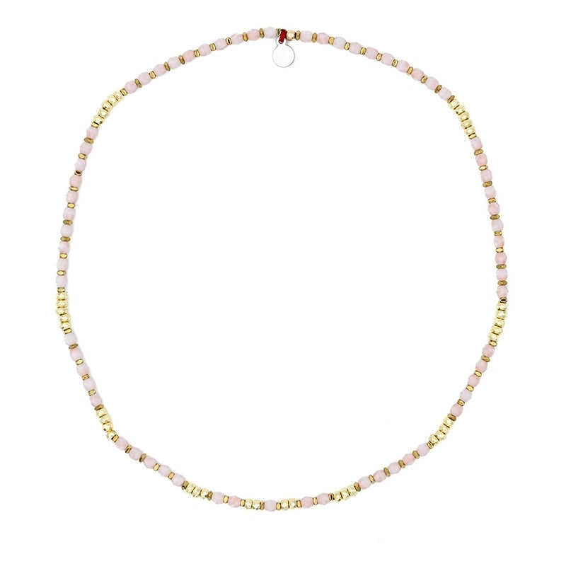 Collier ras de cou rose guimauve avec hématite gold têtes blondes