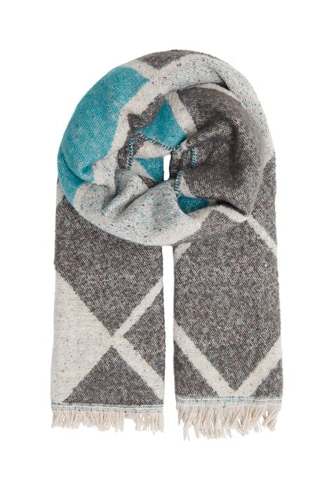 Echarpe douce grise, beige et turquoise. Boutique pour femme Belgique