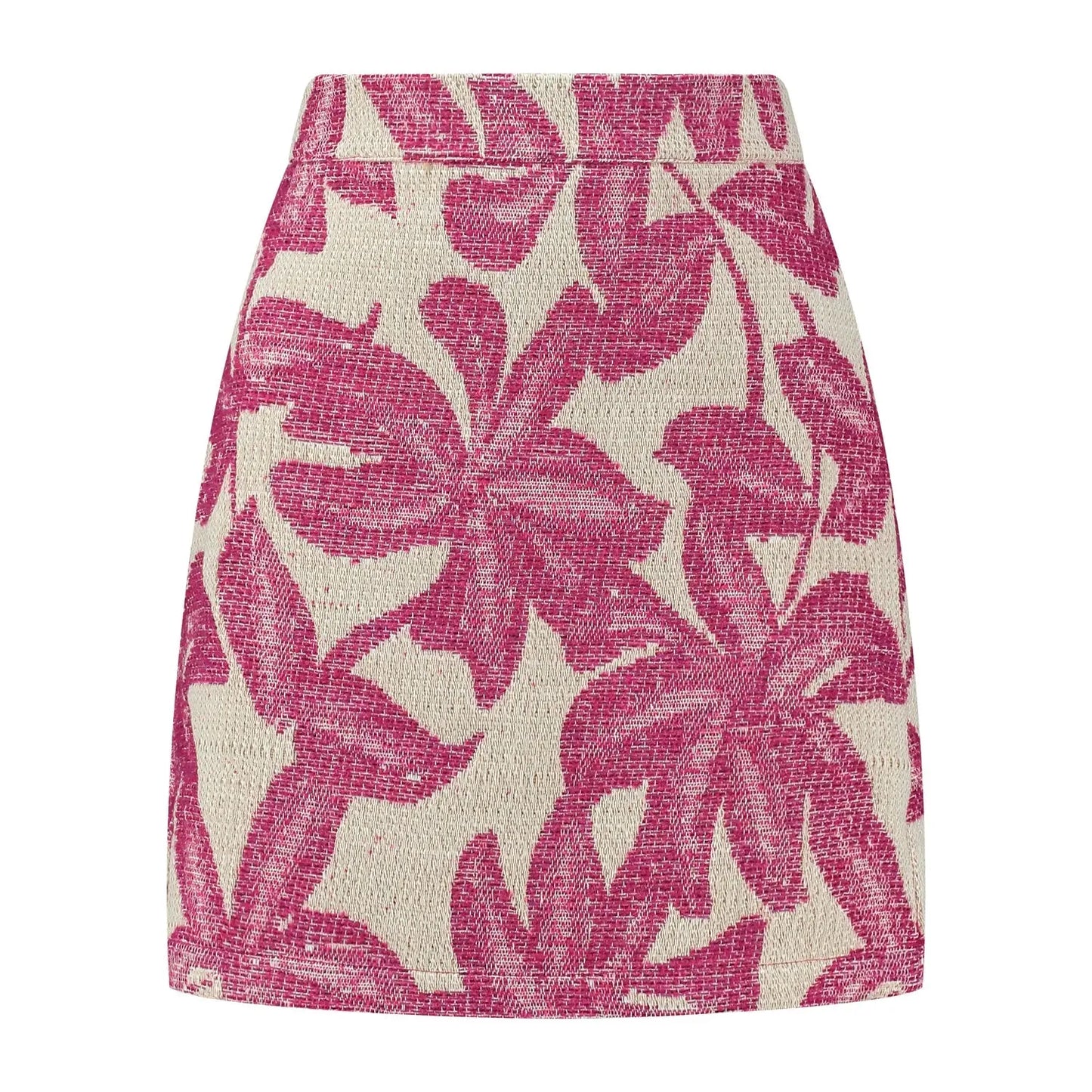 Mini-jupe à imprimé fleuri rose matière tweed