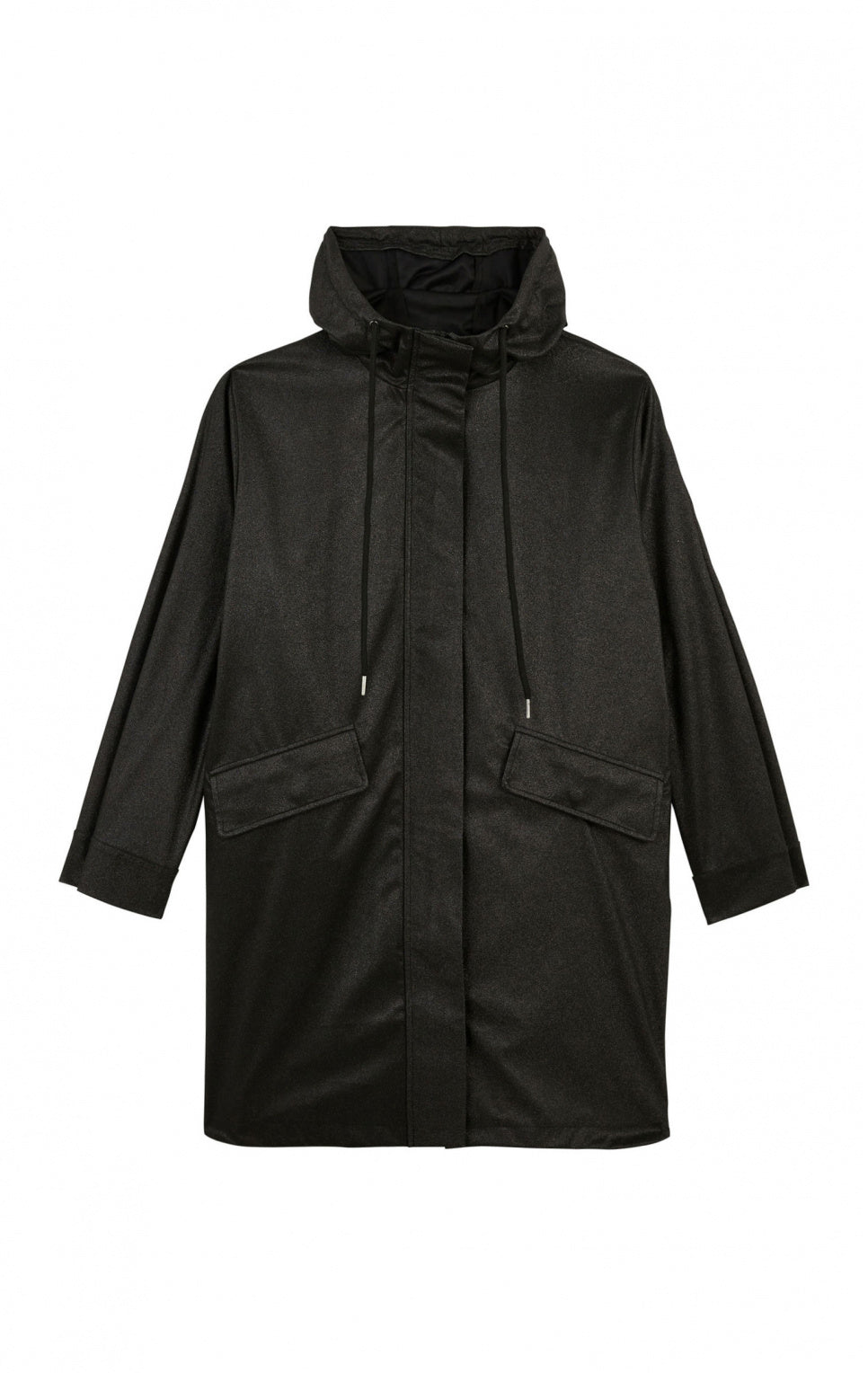 Manteau imperméable noir avec des paillettes, capuche et poches boutique vêtements pour femme Virton, Province de Luxembourg