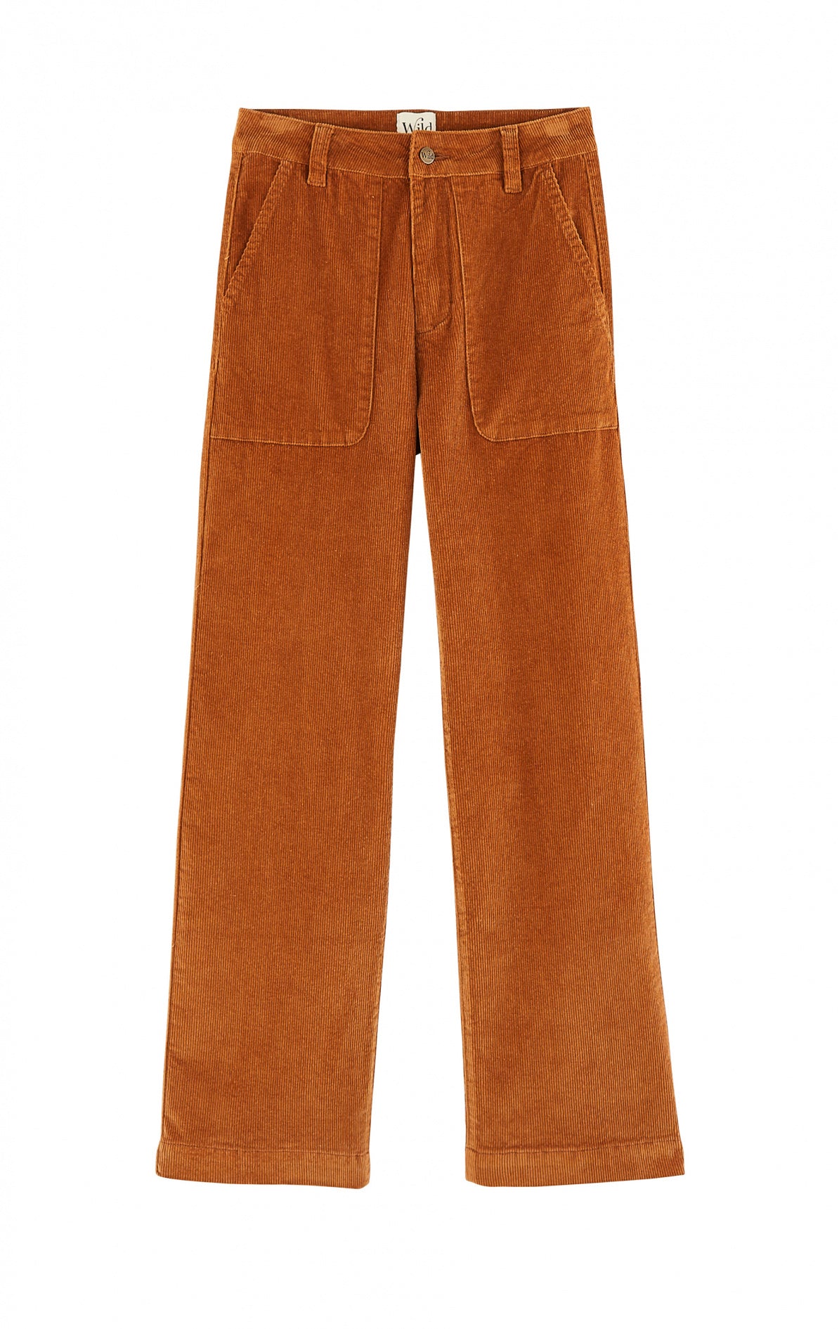 Pantalon William Caramel en velours côtelé, coupe droite évasée avec poches plaquées