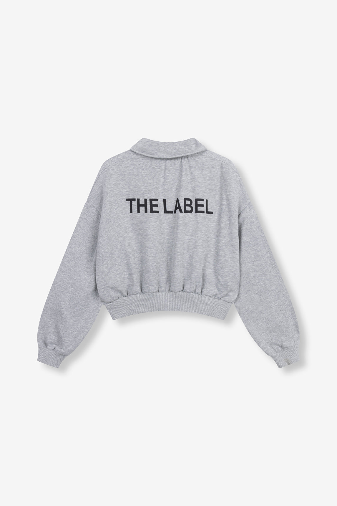 Polo Sweater gris Alix The Label - vue de dos avec lettrage noir THE LABEL