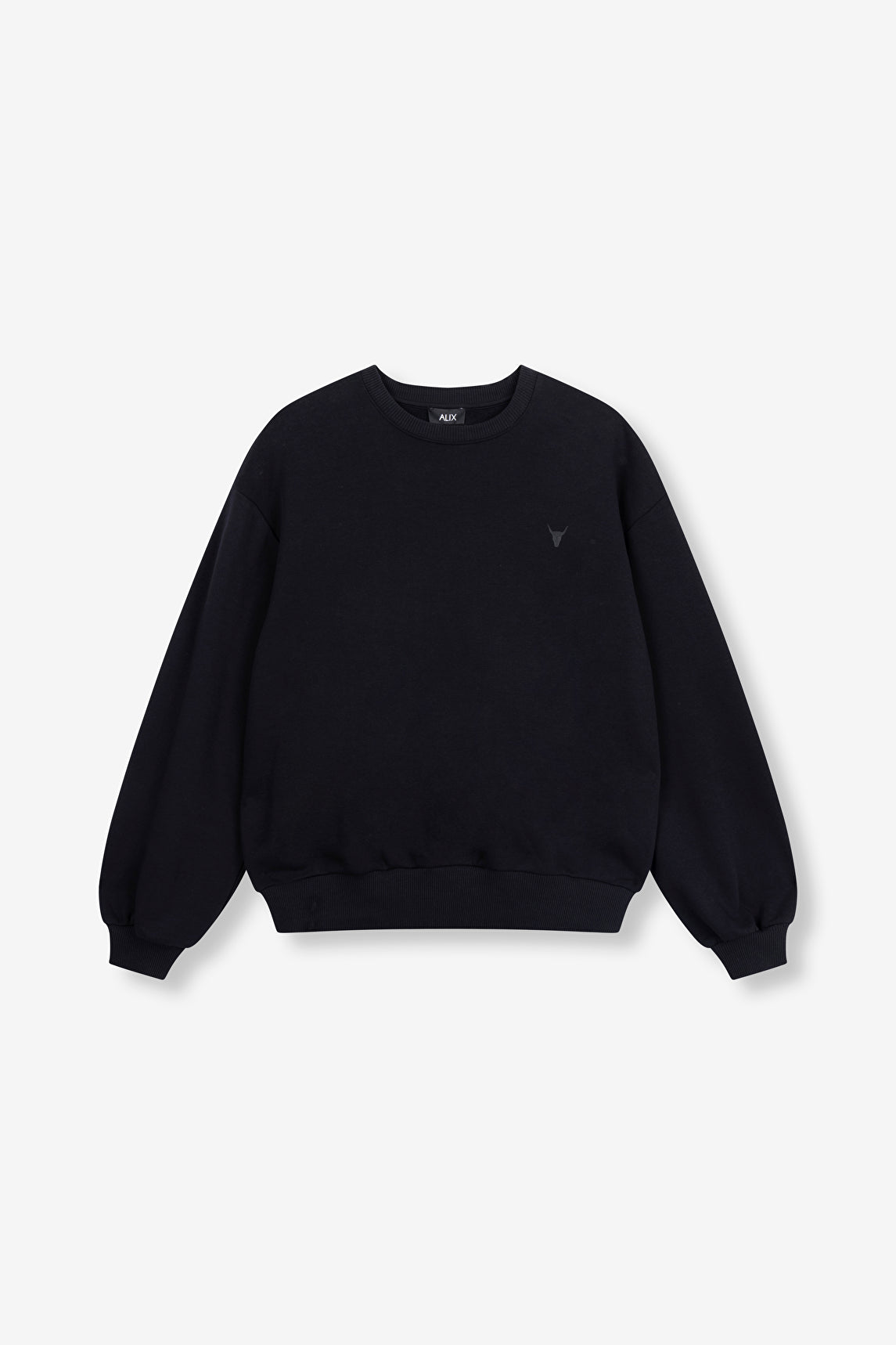 Sweat noir Alix The Label, vue de face avec broderie taureau ton sur ton