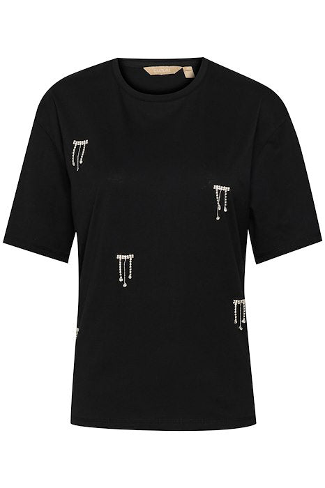 T-shirt noir avec des strass pendants, tenue de fêtes, Virton Luxembourg Belgique