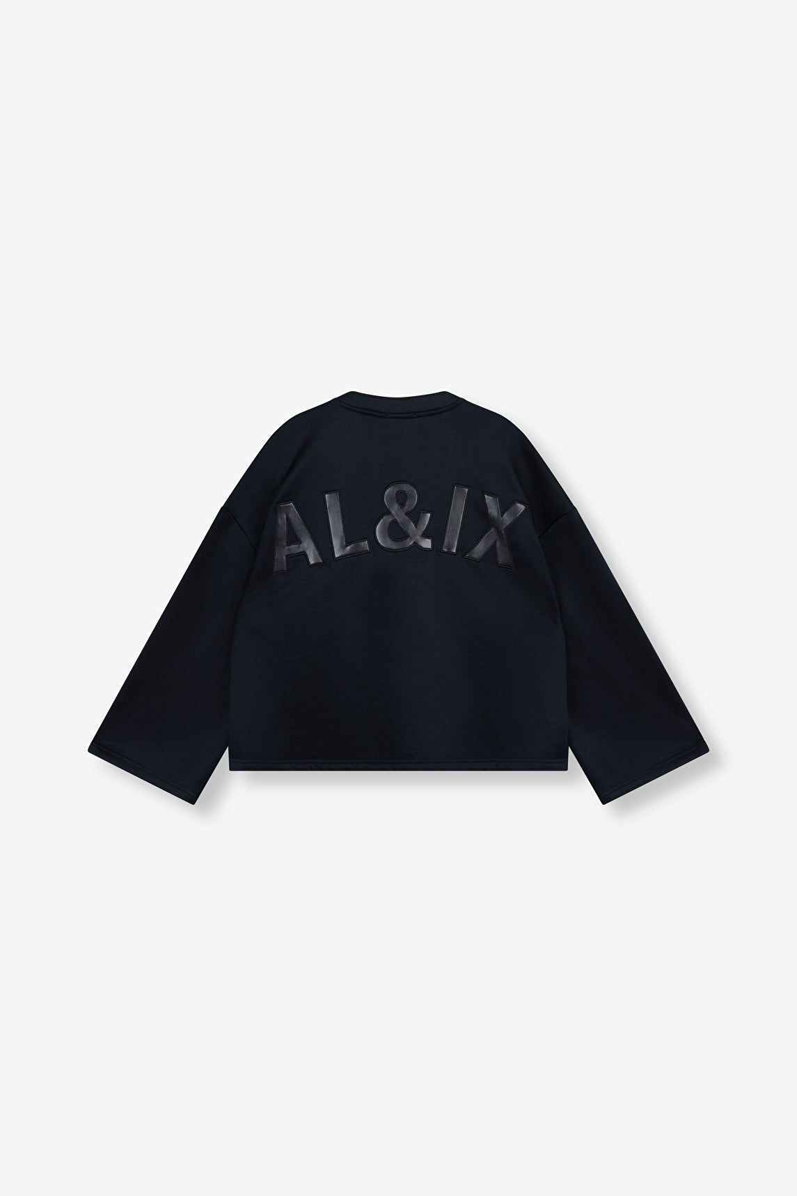 T-shirt sweat noir Alix The Label avec col V et patch effet cuir "AL&IX" dans le dos