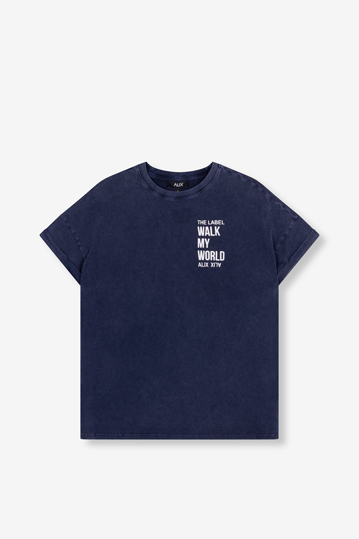 T-shirt femme bleu foncé avec logo dans le dos alix the label