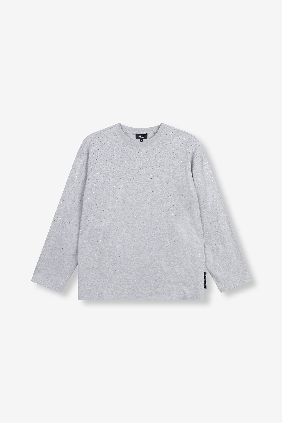 Tee-shirt manches longues gris Alix The Label en jersey doux, ornés de studs argentés allover, coupe relaxed avec col rond.