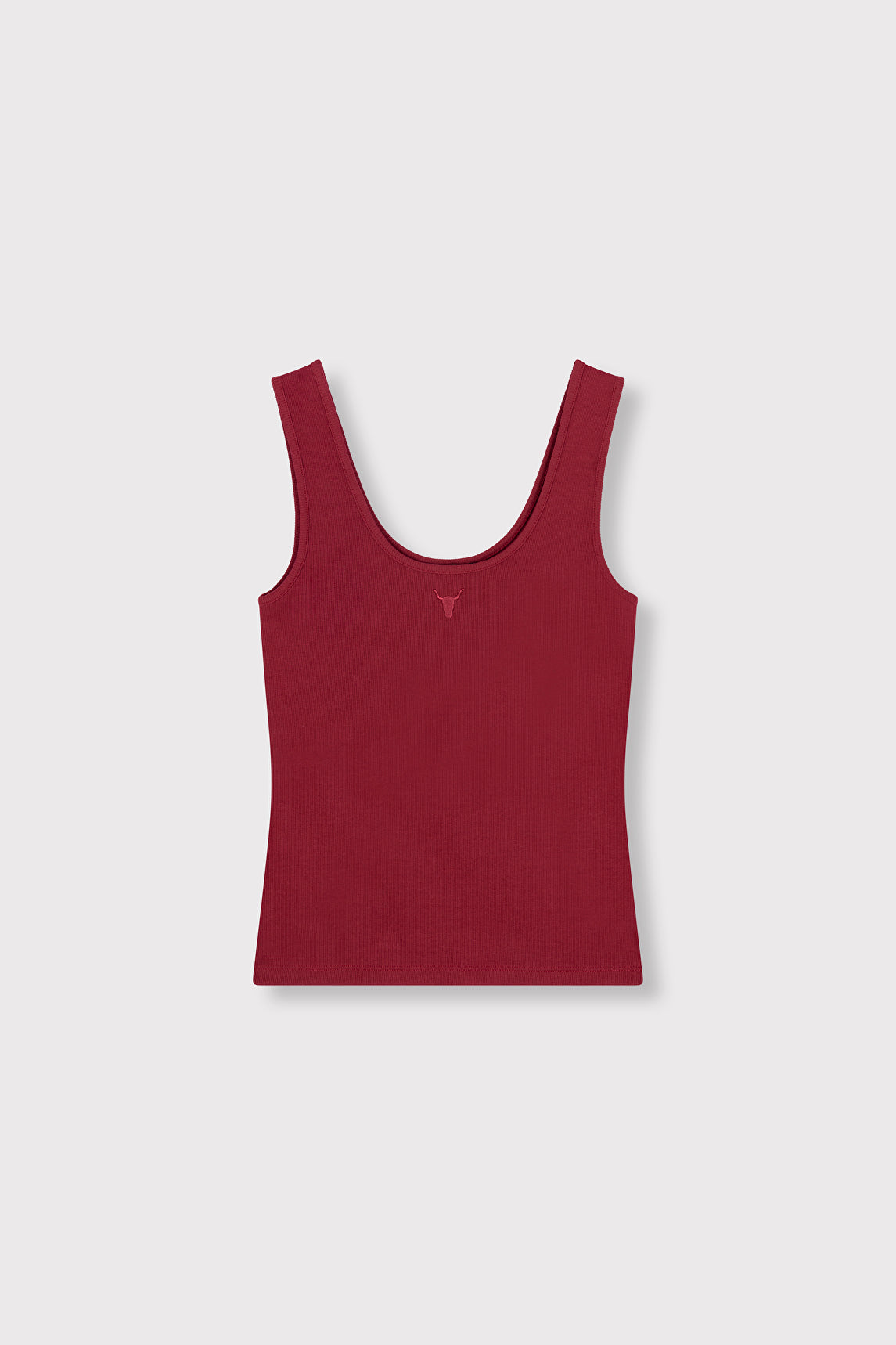 Tank top bordeaux femme en jersey côtelé, coupe ajustée, vue de face
