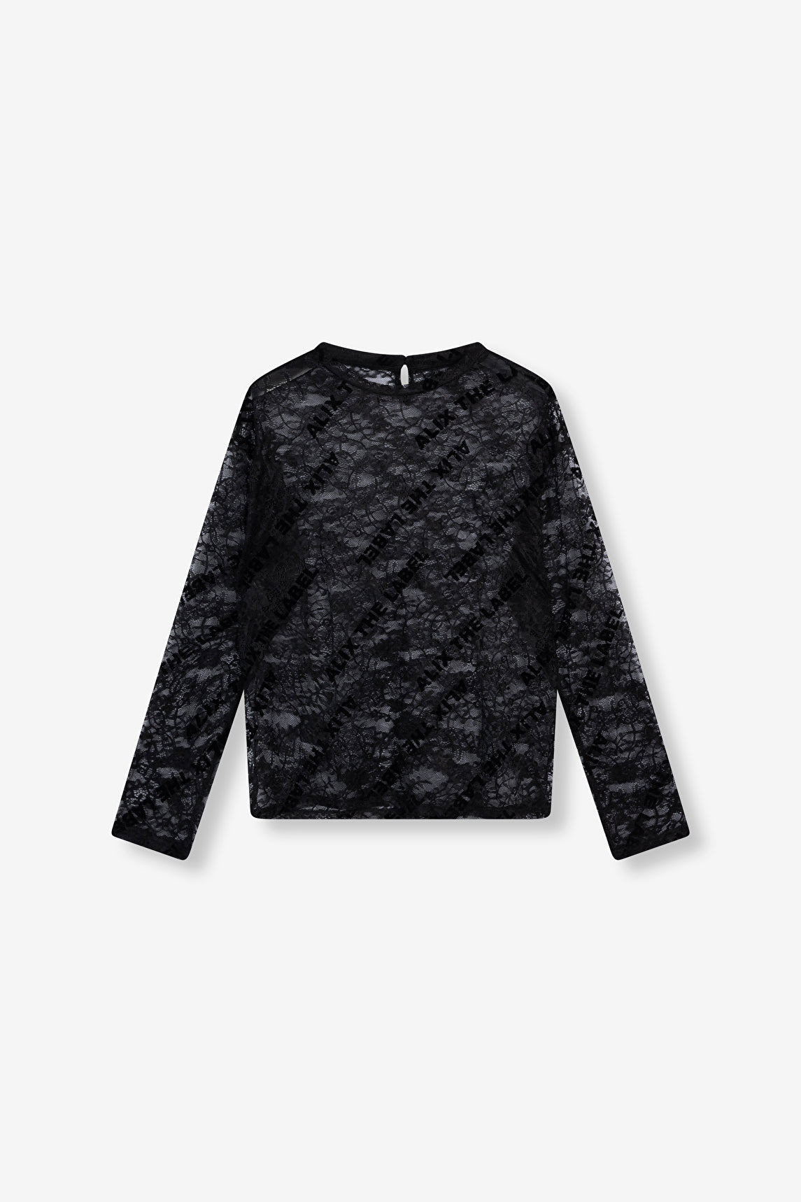 Top en dentelle noire avec logo en velours lisse alix the label boutique prêt-à-porter féminin Luxembourg