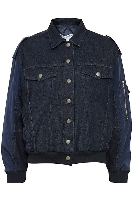 Blouson bomber denim et satin bleu,boutique vêtements femme Luxembourg