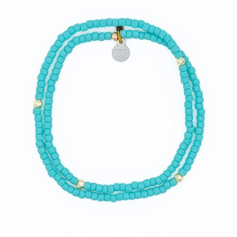 Bracelet 2 tours perles de rocaille turquoises et hématite silver