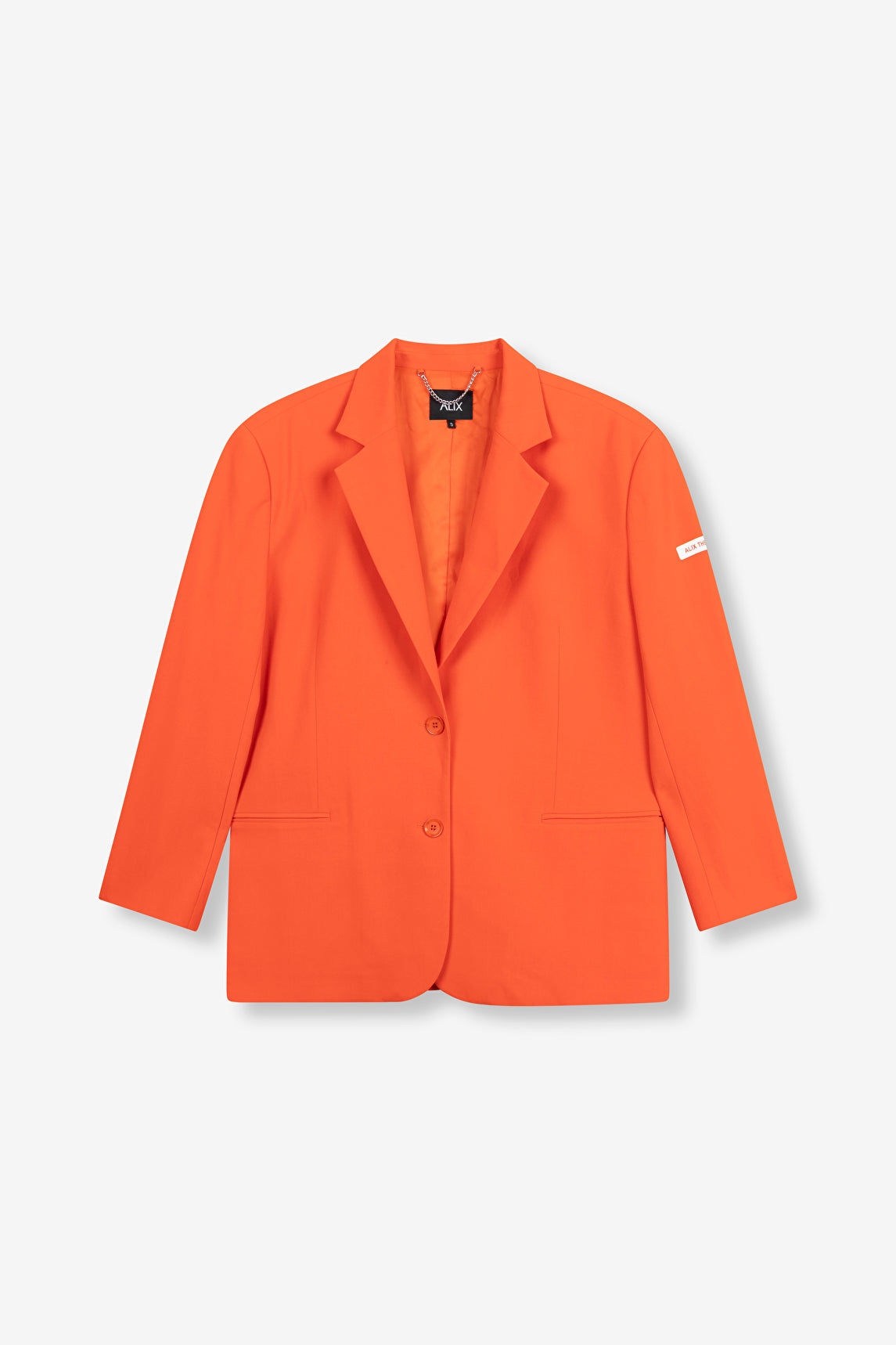 Blazer Flowy oversize orange Alix The Label - vue de face avec imprimé sur la manche