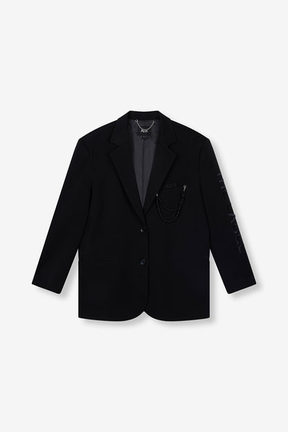Grandad Blazer Black oversize avec chaînes  détachables sur la poche poitrine et broderies ALIX THE LABEL.