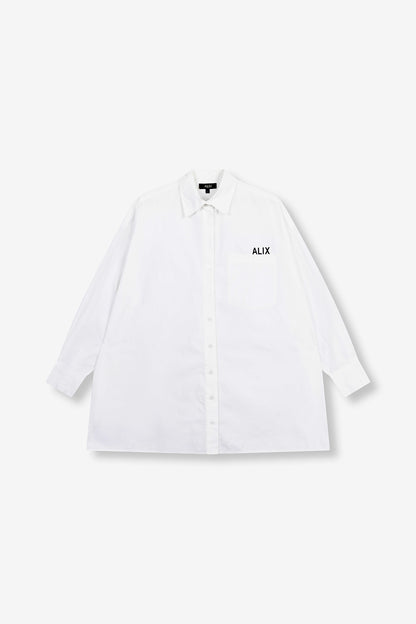 Blouse Oversized Poplin blanc Alix The Label avec logo imprimé dans le dos