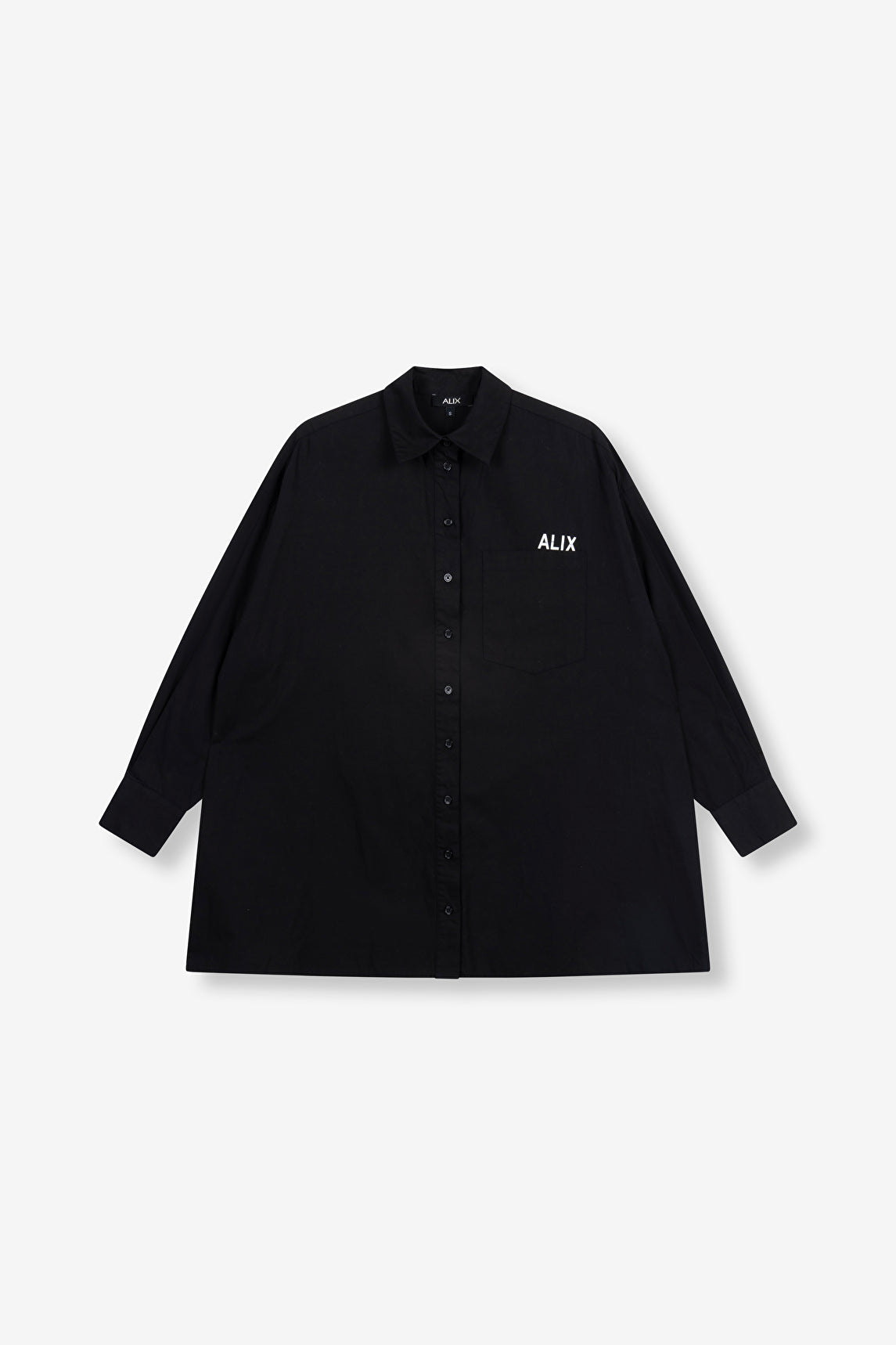 Blouse Oversized Poplin noire Alix The Label avec poche poitrine brodée ALIX