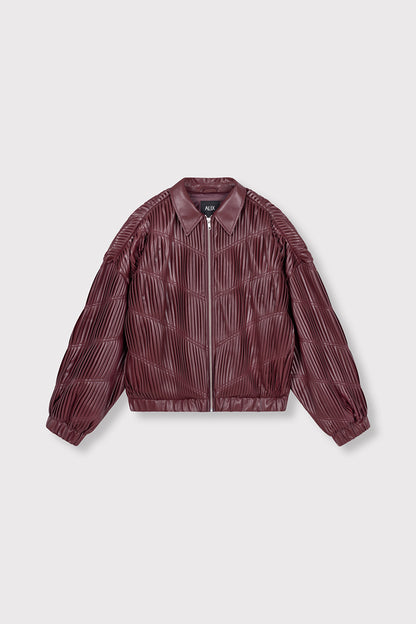Bomber Pleated bordeaux femme en simili cuir plissé oversize avec broderie ALIX THE LABEL au dos