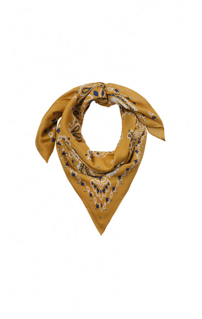 Foulard carré camel à motif paisley avec décorations sinueuses et studs métalliques