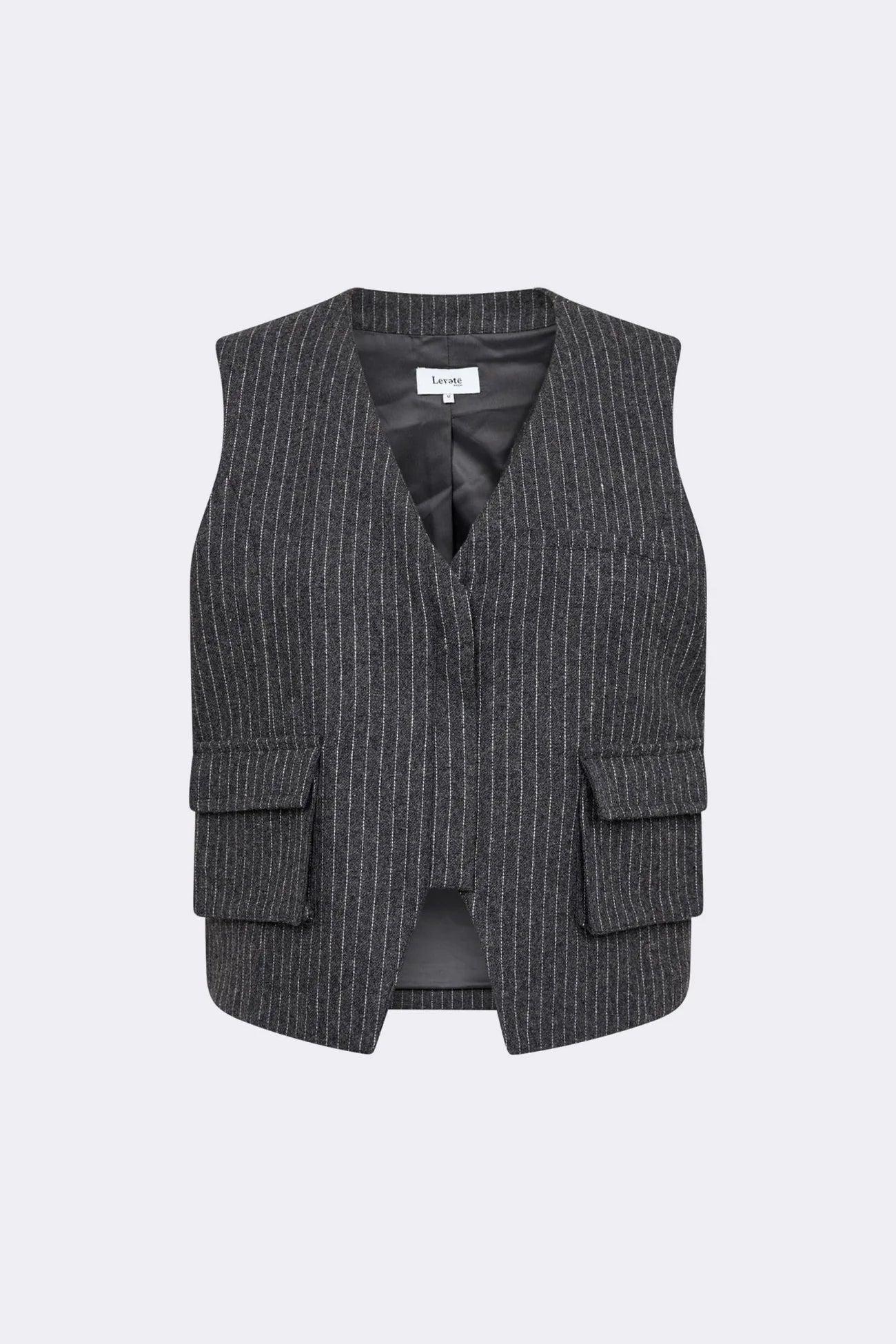 Gilet d'homme pour femme : gris avec rayures, fermeture éclair et deux poches à l'avant