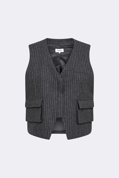 Gilet d'homme pour femme : gris avec rayures, fermeture éclair et deux poches à l'avant