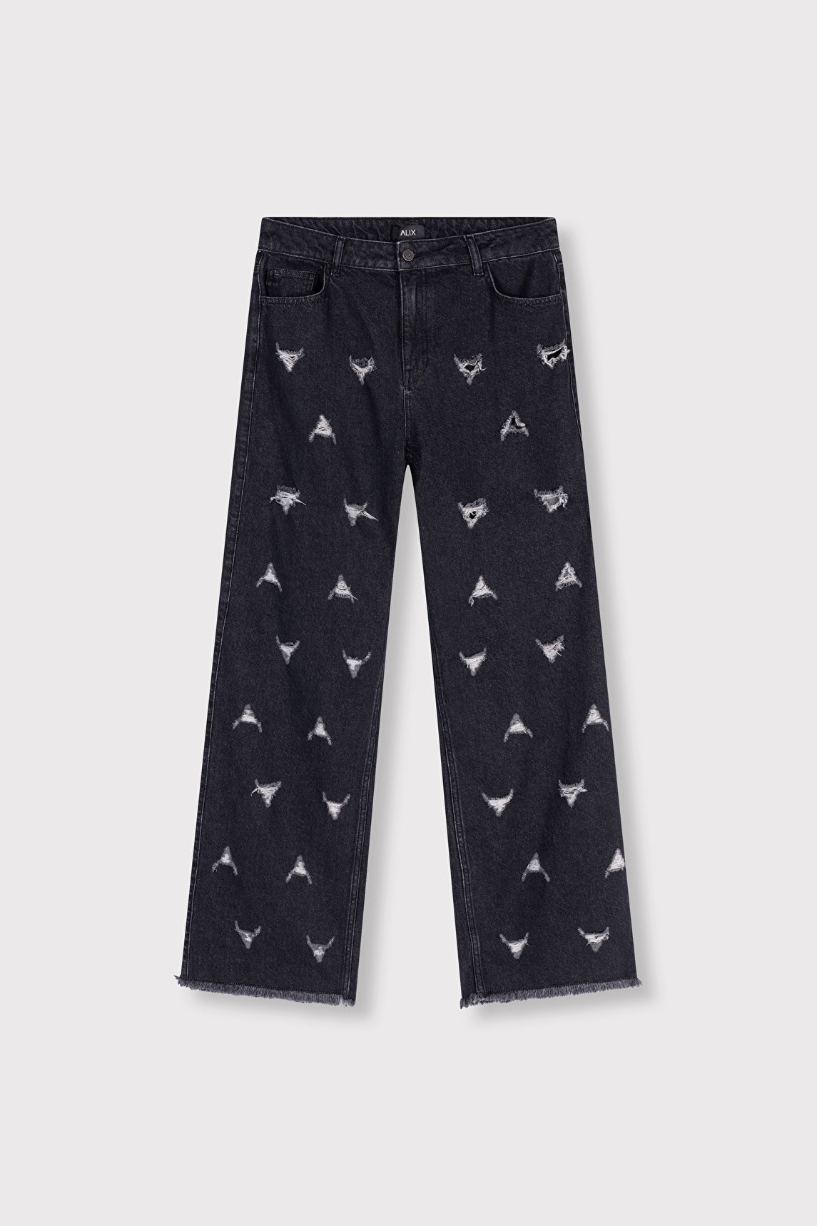 Jeans brut pour femme avec têtes de taureau éffilochées, alix the label, magasin vêtements Province de Luxembourg