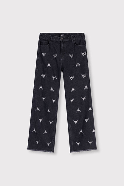 Jeans brut pour femme avec têtes de taureau éffilochées, alix the label, magasin vêtements Province de Luxembourg