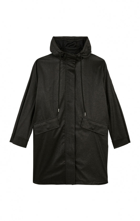 Manteau imperméable noir avec des paillettes, capuche et poches boutique vêtements pour femme Virton, Province de Luxembourg