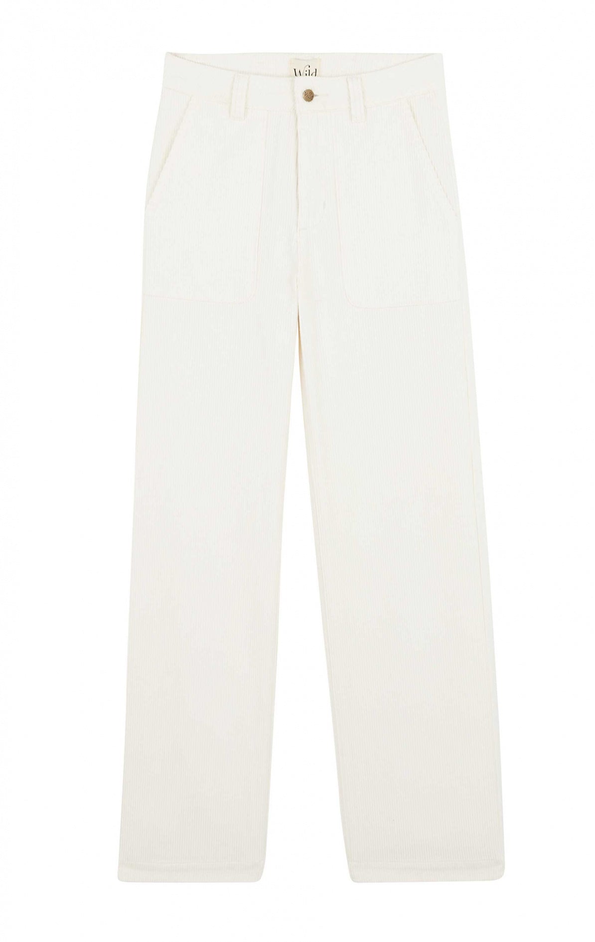 Pantalon William blanc en velous côtelé, coupe droite évasée avec poches plaquées