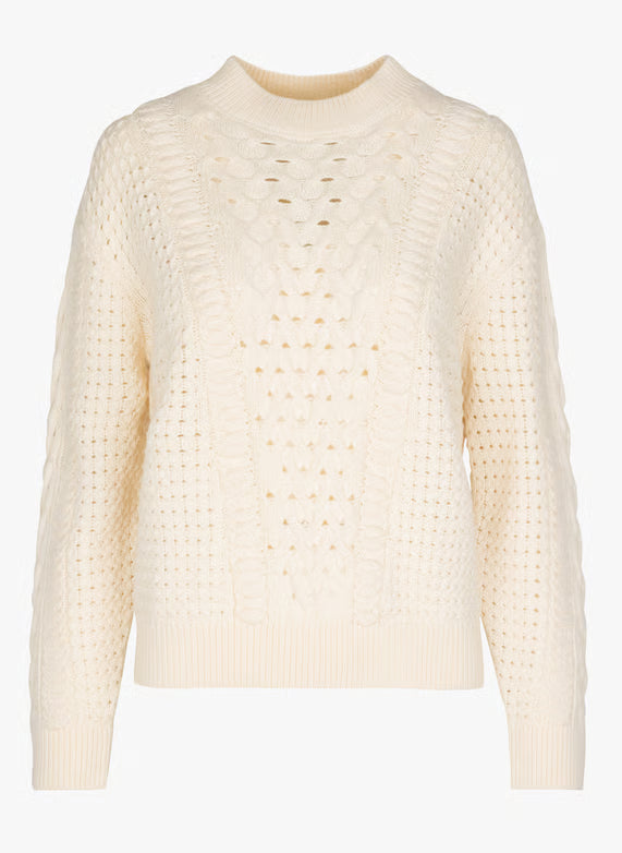 Pull Percy Suncoo en maille torsadée écrue, coupe droite, col rond et manches longues