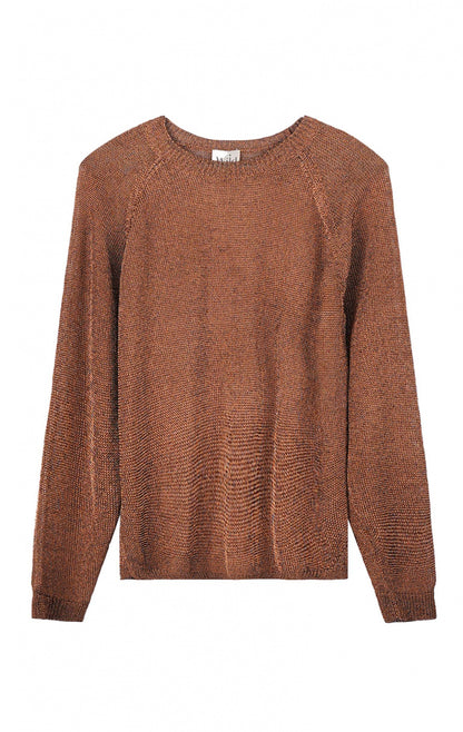 Pull en maille lurex cuivre, élégant et lumineux, coupe droite et col rond.