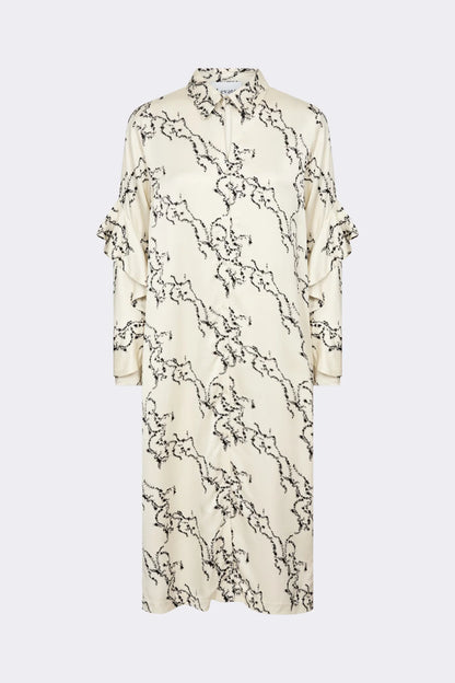 Robe longue fond écru et imprimé graphique Levete Room Belgique