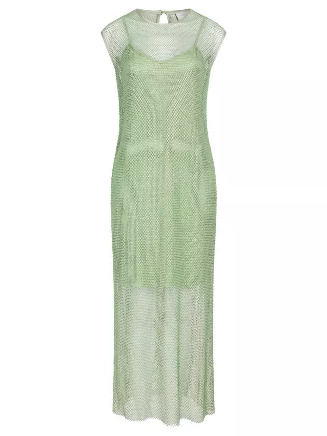 Robe longue verte treillis et strass Dante6