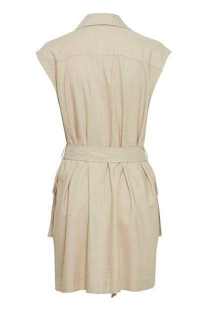 Robe beige en lin avec ceinture à la taille Byoung Detina