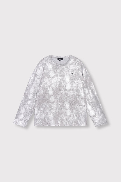 T-shirt argenté à manches longues avec imprimé foil et motif taureau sur la poitrine, coupe relaxed, col rond.