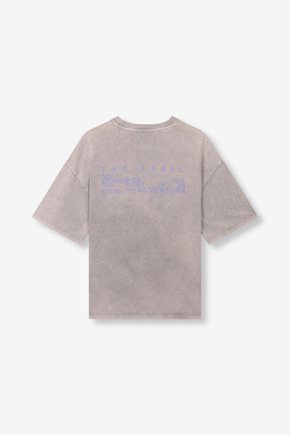 Tee-shirt alix the label gris avec écritures mauves dans le dos