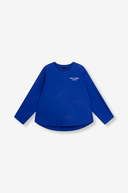 T-shirt Raglan bleu Alix the Label avec logo blanc poitrine et manches longues