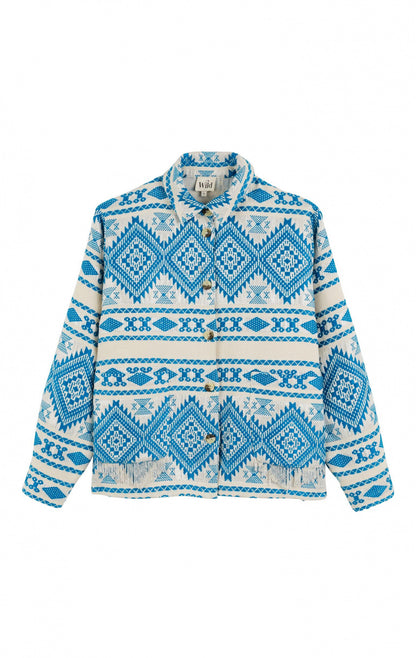Veste turquoise et beige avec perles argentées Wild boutique femme Virton Belgique