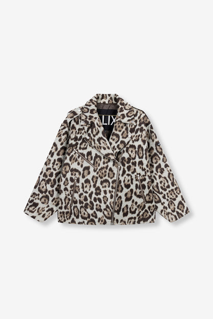 Veste Big Jaguar Alix The Label en tissu doux imprimé léopard avec broderie taureau au dos et fermeture zippée