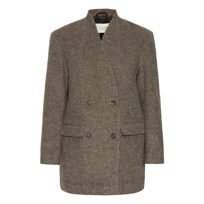 Veste Eranda de B.Young en laine et polyester, coupe croisée à double boutonnage et motif pied de poule.