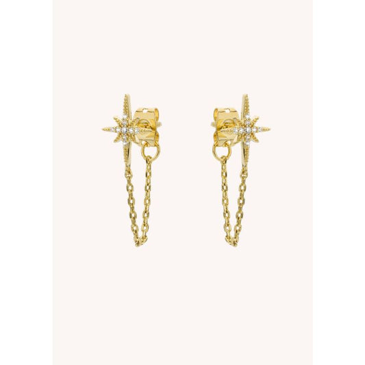 Boucles d'oreilles dorées serties de pierres fines avec une étoile et une chaine mya bay